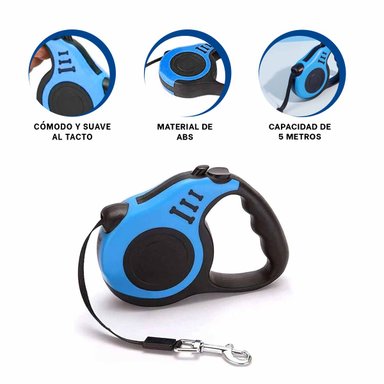 PACK2 SOGA RETRACTIL PARA PETS 5M AZUL Y+REGALO STICKERS