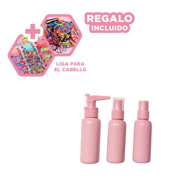 KIT DE ENVASES PARA USO VACACIONAL ROSA Y+LIGAS DE REGALO