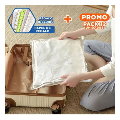 PACK12 SISTEMA AL VACIO ANARANJADO 70X100CM PARA ORGANIZAR ROPA Y+PAPEL REGALO