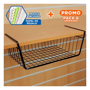 PACK6 BANDEJA ORGANIZADORA METALICA NEGRO 29X20X27CM RESISTENTE Y VERSATIL Y+PAPEL REGALO