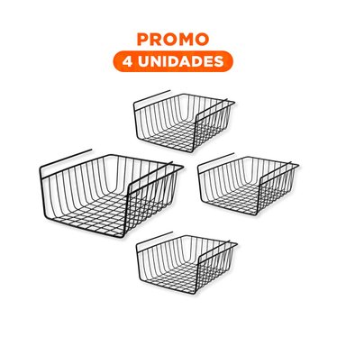 PACK4 BANDEJA DE ALMACENAJE METALICA NEGRO 29X20X27CM PARA ESPACIOS UTILES Y+REGALO STICKER