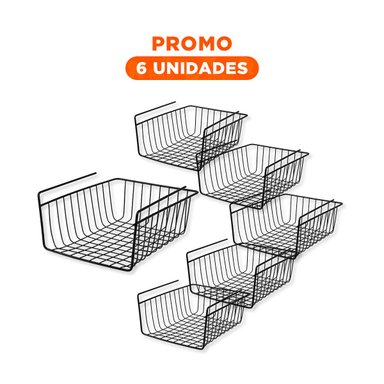 PACK6 BANDEJA AEREA METALICA NEGRO 29X20X27CM PARA OPTIMIZAR ESPACIO