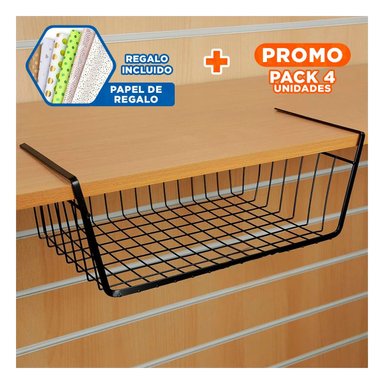 PACK4 BANDEJA COLGANTE METALICA NEGRO 29X20X27CM PARA GUARDADO PRACTICO Y+PAPEL REGALO