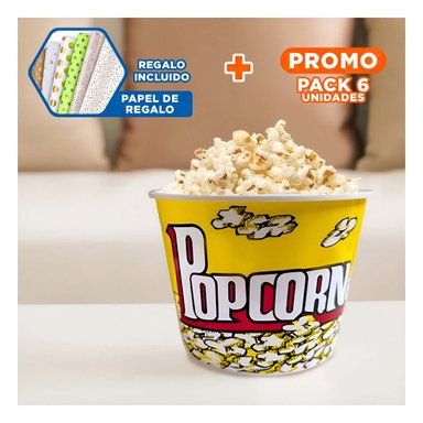 PACK6 BALDE VASO POPCORN EN AMARILLO Y+PAPEL DE REGALO