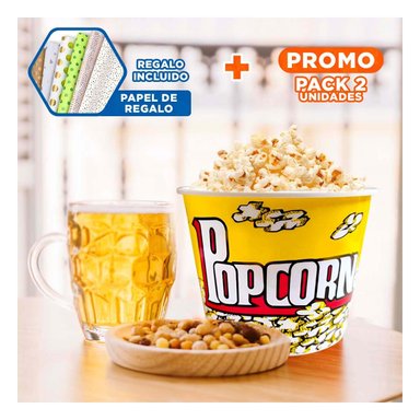 PACK2 CUBETA LLAMATIVO POPCORN AMARILLO Y+PAPEL DE REGALO