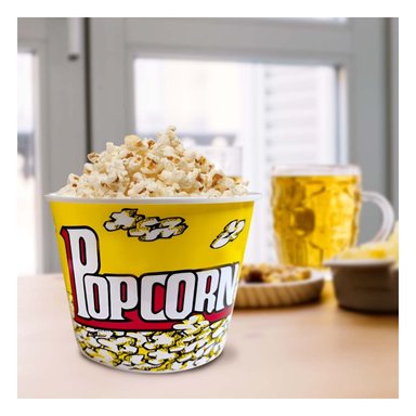 CUBETA REUTILIZABLE PARA POPCORN AMARILLO Y+LIGAS DE REGALO