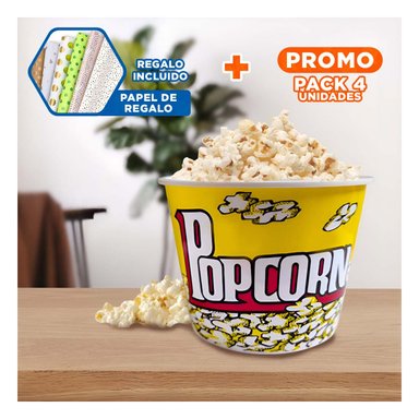 PACK4 BALDE POPCORN FAMILIAR EN AMARILLO Y+PAPEL DE REGALO