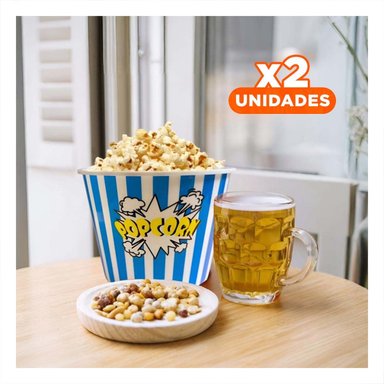PACK2 BALDE PARA SERVIR PALOMITAS EN AZUL Y+REGALO STICKERS