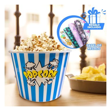 CUBETA ANCHA PARA PALOMITAS EN AZUL Y+PAPEL DE REGALO