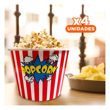 PACK4 BALDE POPCORN ESTILO PARTY EN ROJO Y+REGALO STICKERS