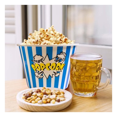 CUBETA REUTILIZABLE PARA POPCORN AZUL Y+LIGAS DE REGALO