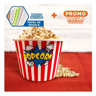 PACK4 BALDE POPCORN FAMILIAR EN ROJO Y+PAPEL DE REGALO