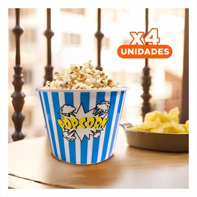 PACK4 BALDE POPCORN ESTILO PARTY EN AZUL Y+REGALO STICKERS