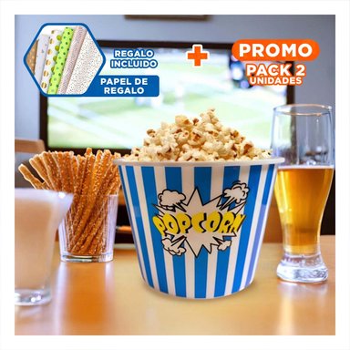 PACK2 CUBETA LLAMATIVO POPCORN EN AZUL Y+PAPEL DE REGALO