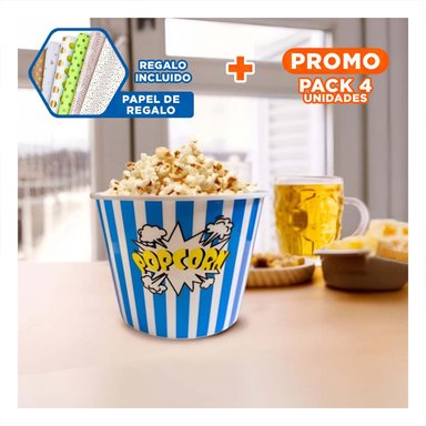 PACK4 BALDE POPCORN FAMILIAR EN AZUL Y+PAPEL DE REGALO