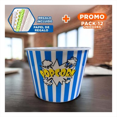 PACK12 CUBO POPCORN PARA TODOS EN AZUL Y+PAPEL DE REGALO