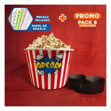 PACK6 BALDE VASO POPCORN EN ROJO Y+PAPEL DE REGALO