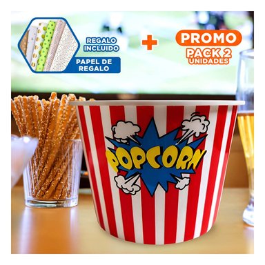 PACK2 CUBETA LLAMATIVO POPCORN EN ROJO Y+PAPEL DE REGALO