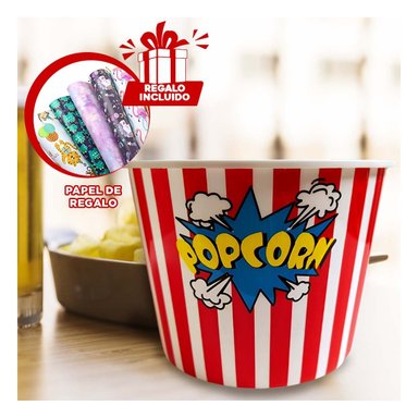 CUBETA ANCHA PARA PALOMITAS ROJO Y+PAPEL DE REGALO