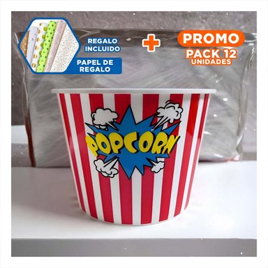 PACK12 CUBO POPCORN PARA TODOS EN ROJO Y+PAPEL DE REGALO