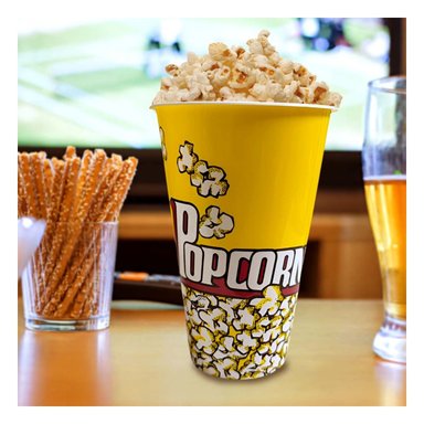 CUBETA REUTILIZABLE PARA POPCORN AMARILLO Y+LIGAS DE REGALO