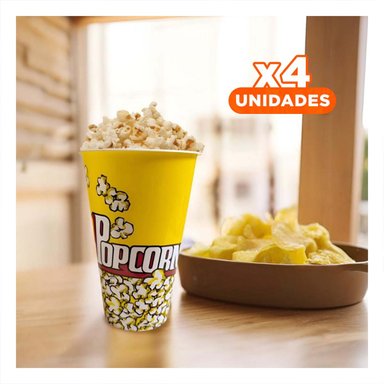 PACK4 BALDE POPCORN ESTILO PARTY AMARILLO Y+REGALO STICKERS