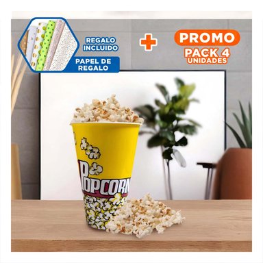 PACK4 BALDE POPCORN FAMILIAR EN AMARILLO Y+PAPEL DE REGALO