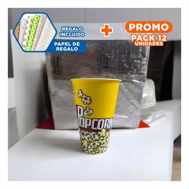 PACK12 CUBO POPCORN PARA TODOS EN AMARILLO Y+PAPEL DE REGALO