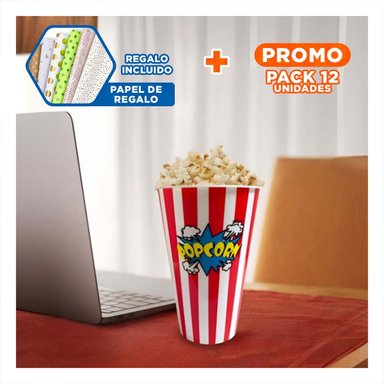 PACK12 EMVASE POPCORN PARA TODOS EN ROJO Y+PAPEL DE REGALO