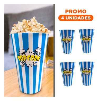 PACK4 RECIPIENTE PARA PALOMITAS DE 11.3 X 17X6.9 CM EN AZUL