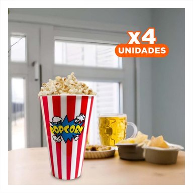 PACK4 RECIPIENTE POPCORN ESTILO PARTY ROJO Y+REGALO STICKERS