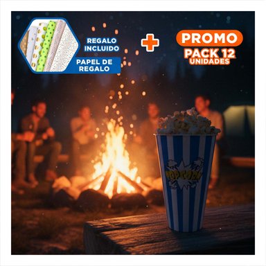 PACK12 EMVASE POPCORN PARA TODOS EN AZUL Y+PAPEL DE REGALO