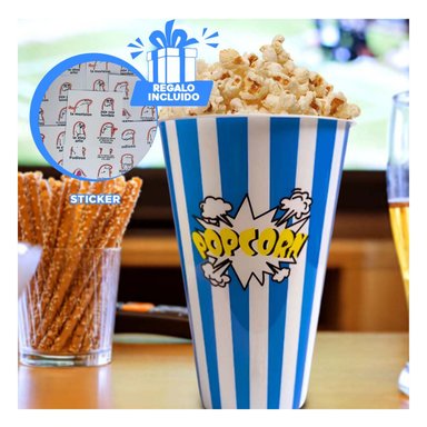 CUBETA DE FIESTAS DE PALOMITAS EN AZUL Y+REGALO STICKERS