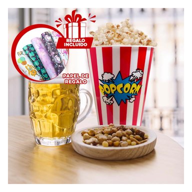 CUBETA GRANDE DE PALOMITAS EN ROJO Y+PAPEL DE REGALO