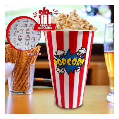 CUBETA DE FIESTAS DE PALOMITAS EN ROJO Y+REGALO STICKERS