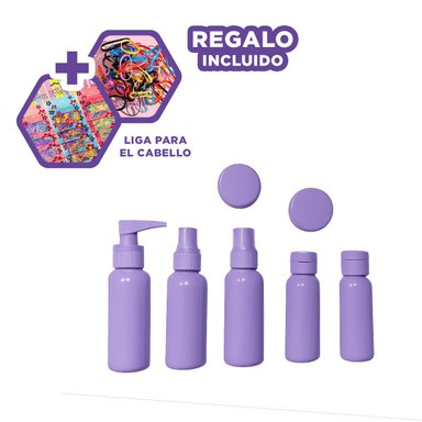 PACK6 BOTELLAS DISPENSADORA DE CREMAS LILA Y+LIGAS DE REGALO