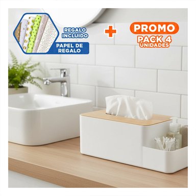 PACK4 PORTA OBJETOS MULTIFUNCIONAL PARA SERVILLETAS, PRACTICO Y SEGURO BLANCO Y+PAPEL REGALO