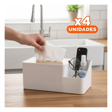 PACK4 PORTA OBJETOS MULTIFUNCIONAL PARA SERVILLETAS, LIGERO Y COMODO BLANCO