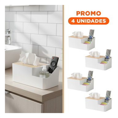 PACK4 PORTA OBJETOS MULTIFUNCIONAL PARA SERVILLETAS, COMPACTO Y FACIL BLANCO Y+REGALO STICKER