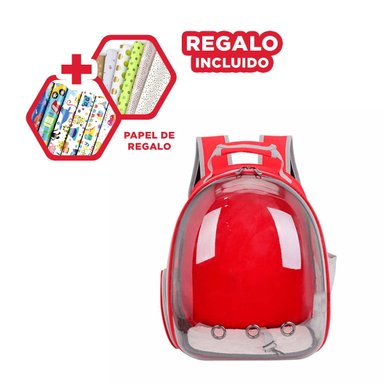 MOCHILA DE TRANSPORTE DE GATO EN ROJO Y+PAPEL DE REGALO