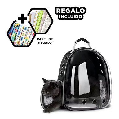 MOCHILA DE TRANSPORTE DE GATO EN NEGRO Y+PAPEL DE REGALO