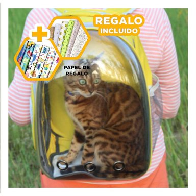 MOCHILA DE TRANSPORTE DE GATO EN AMARILLO Y+PAPEL DE REGALO