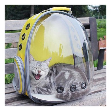 PACK2 MOCHILA DISEÑADA PARA GATOS AMARILLO Y+REGALO STICKERS