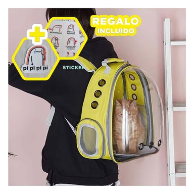 MOCHILA DISEÑADA PARA GATOS EN AMARILLO Y+REGALO STICKERS