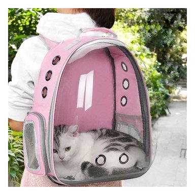 PACK2 MOCHILA DISEÑADA PARA GATOS EN ROSA Y+REGALO STICKERS