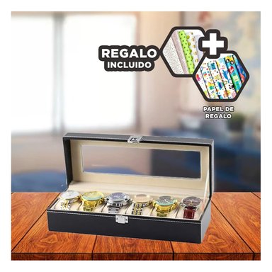 PACK12 ORGANIZADOR DE PORTA RELOJ EN NEGRO Y+PAPEL DE REGALO