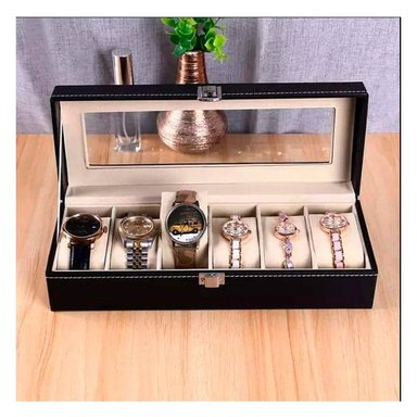 PACK2 CAJA COMPACTA PORTA RELOJ 6 RANURAS NEGRO - 5