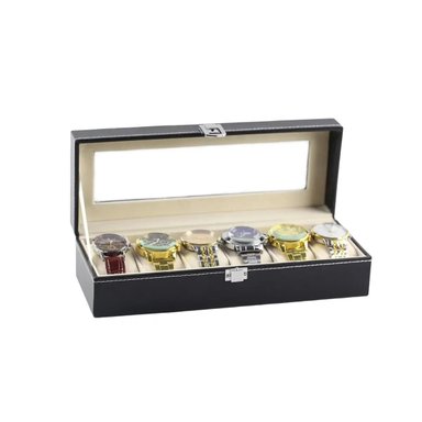 PACK12 EXHIBIDOR PORTA RELOJ NEGRO DE 6 RANURAS CON TAPA Y+REGALO STICKER - 2