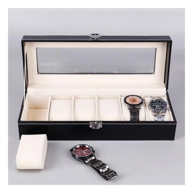 PACK12 EXHIBIDOR PORTA RELOJ NEGRO DE 6 RANURAS CON TAPA Y+REGALO STICKER - 3