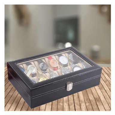 PACK4 CAJA ELEGANTE DE 12 RANURAS NEGRO PARA RELOJES - 2